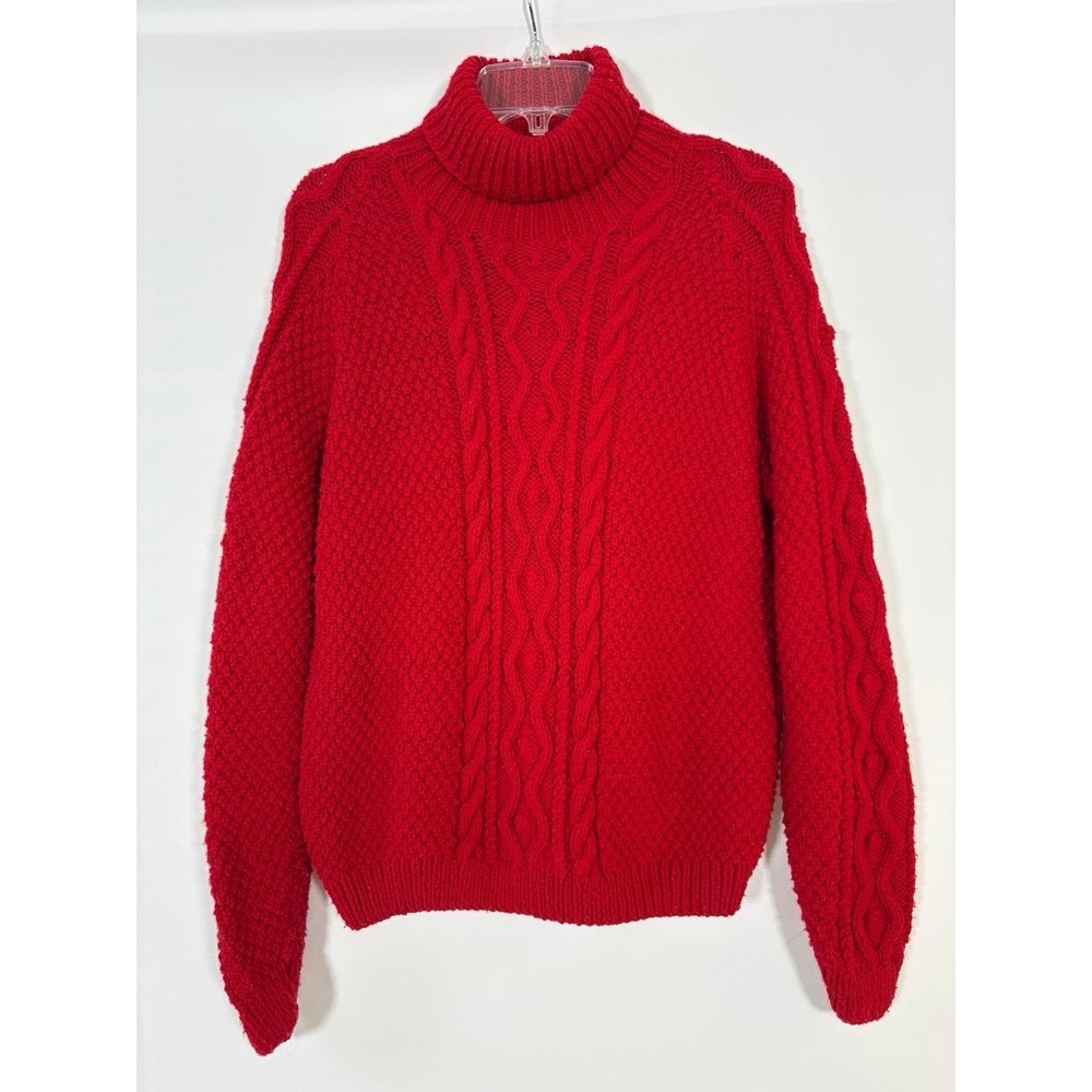 Vintage Hand Knited  One of a kind Sweater Red Wool  Chunky Women's L